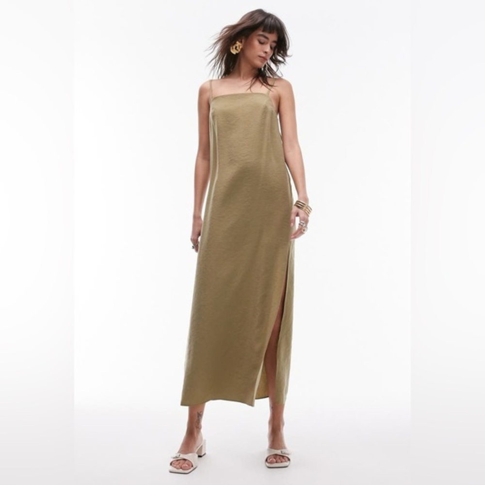 Top Shop Green Tie Strap Woven Sundress